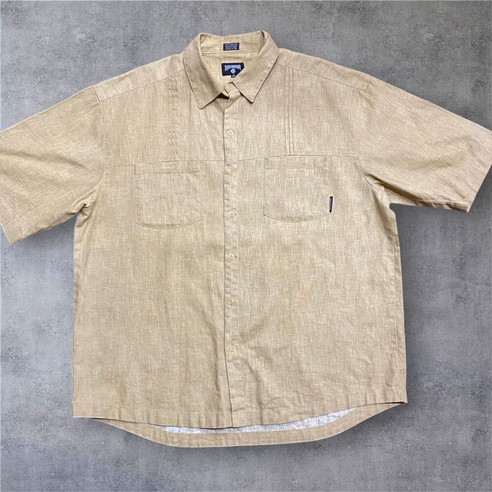 Rocawear Vintage Y2K Casual Linen Blend Sand Tan Button Up Shirt Men's Size 2XL